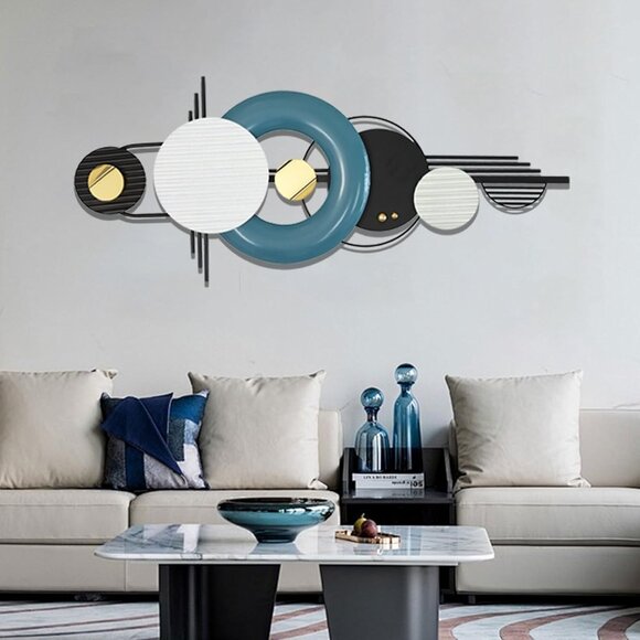 Dynamic 42x16 Metal Wall Decor - Contemporary Abstract Geometric Circles
